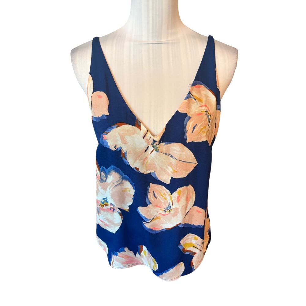 A New Day Navy Blue & Peach Floral Camisole Top Size S